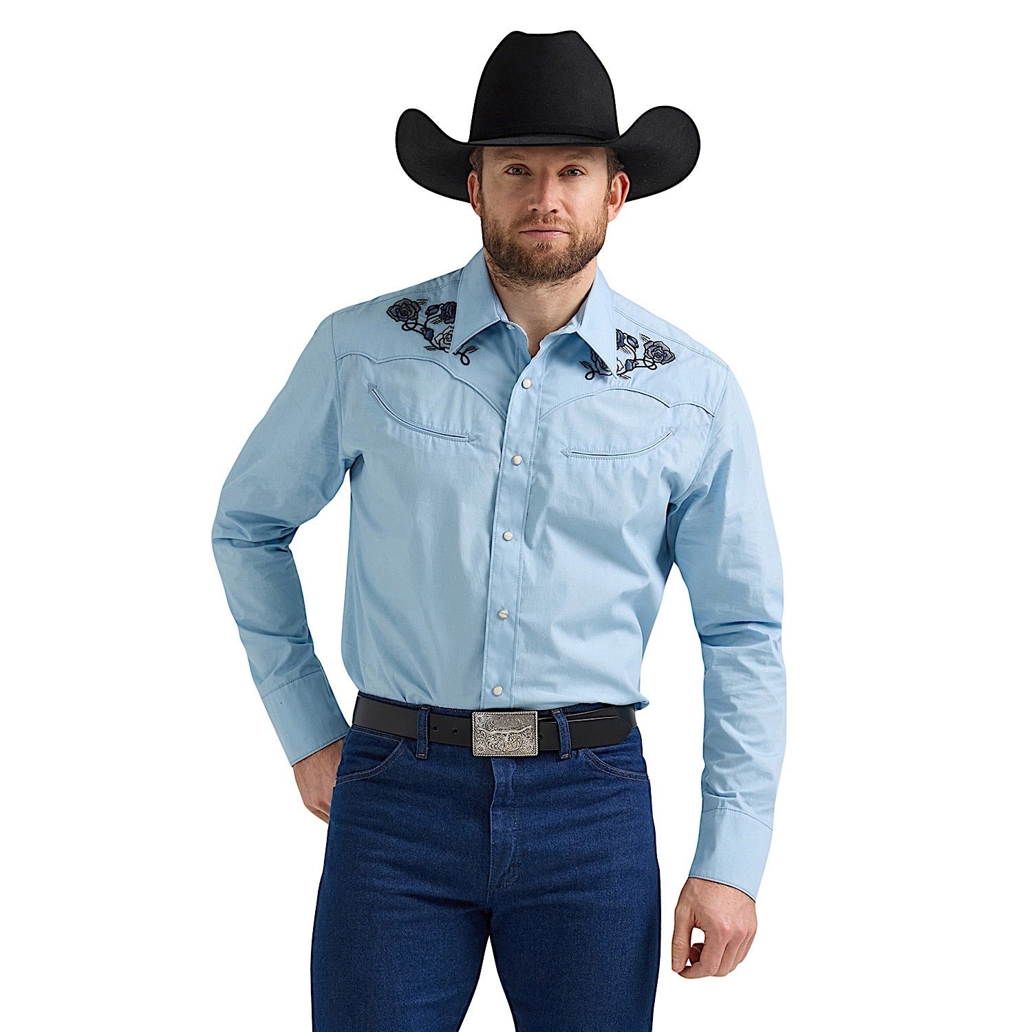 Buy Wrangler Mens Rodeo Ben Snap Front Shirt - Blue | The Stable Door