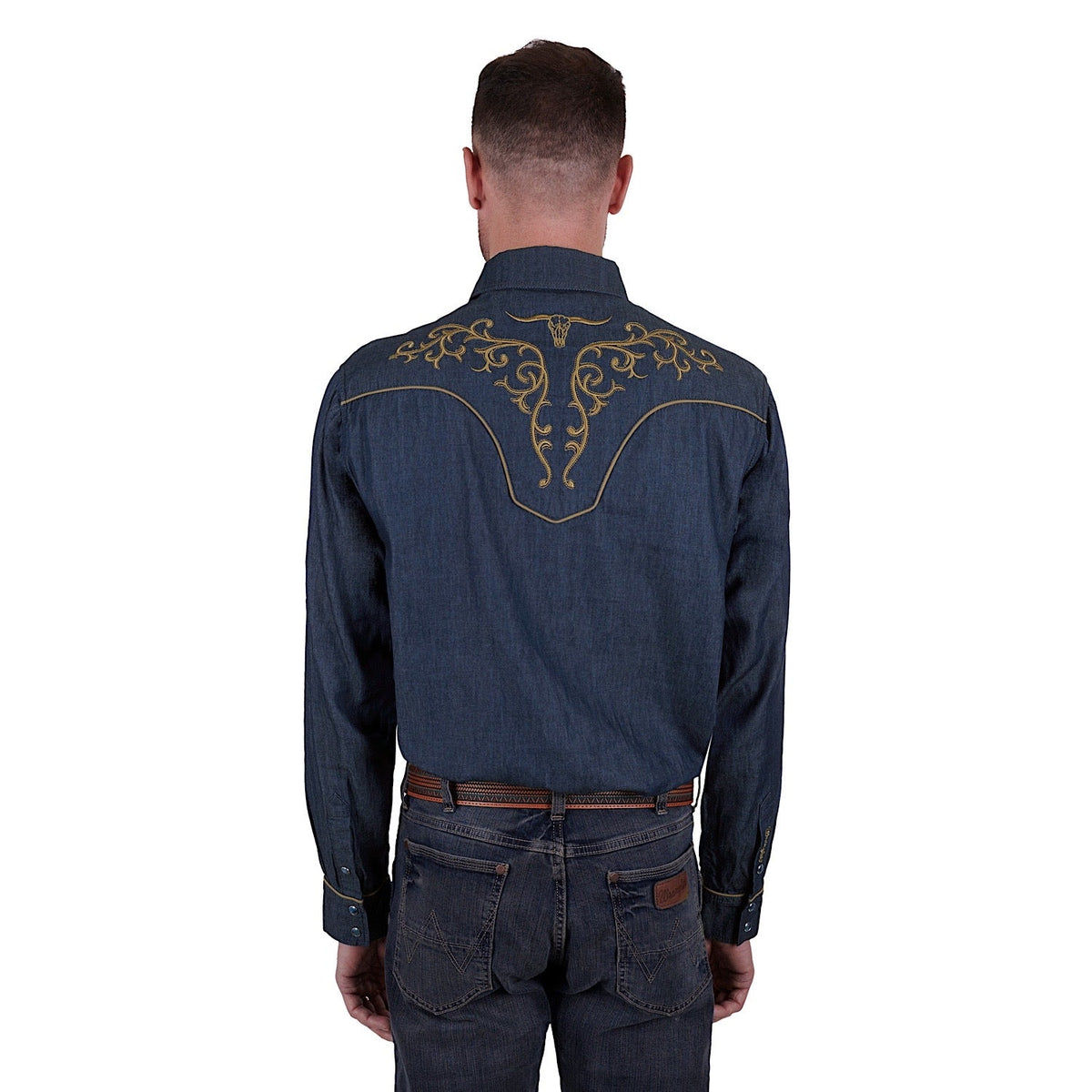Wrangler Mens Ross Embroidered L/S Shirt Denim