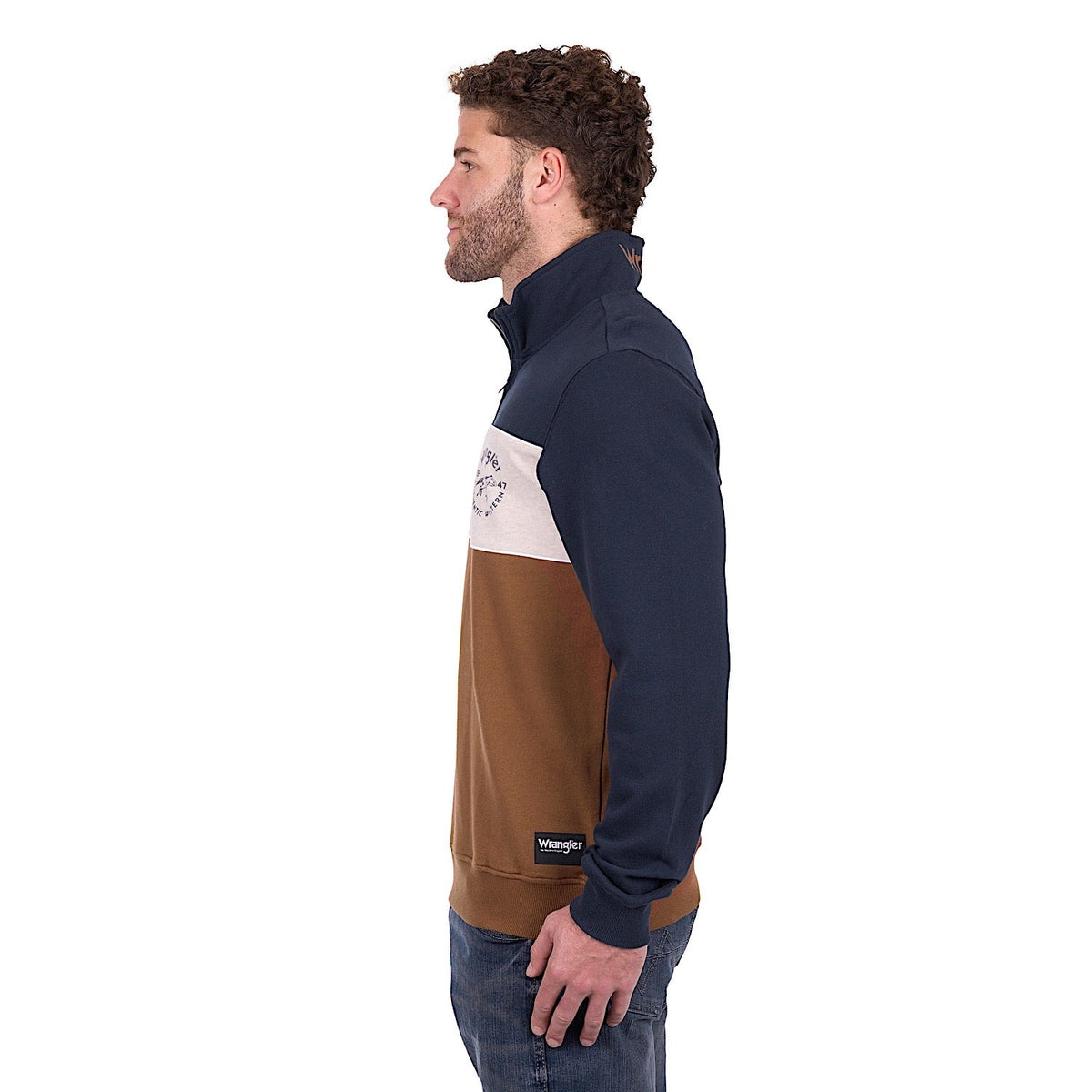 Wrangler Men’s Steve 1/4 Zip Pullover - Navy/Tan