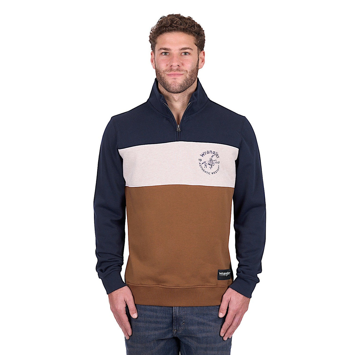 Wrangler Men’s Steve 1/4 Zip Pullover - Navy/Tan