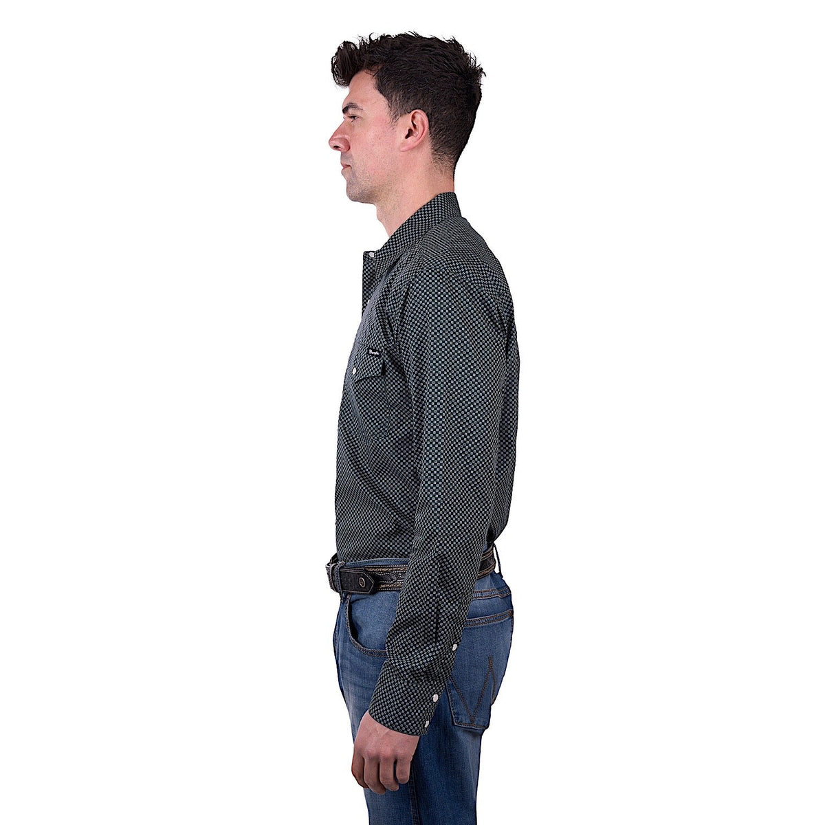 Wrangler Men’s Steve Print Western Long Sleeve Shirt - Cypress
