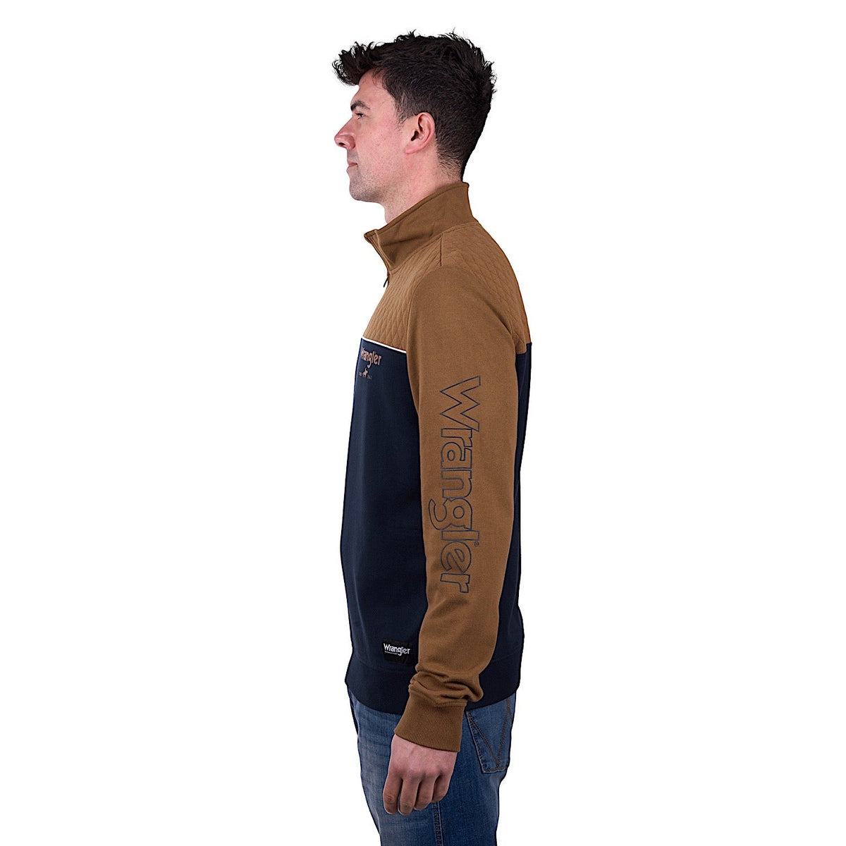 Wrangler Men’s Tate 1/4 Zip Pullover - Dark Tan/Navy