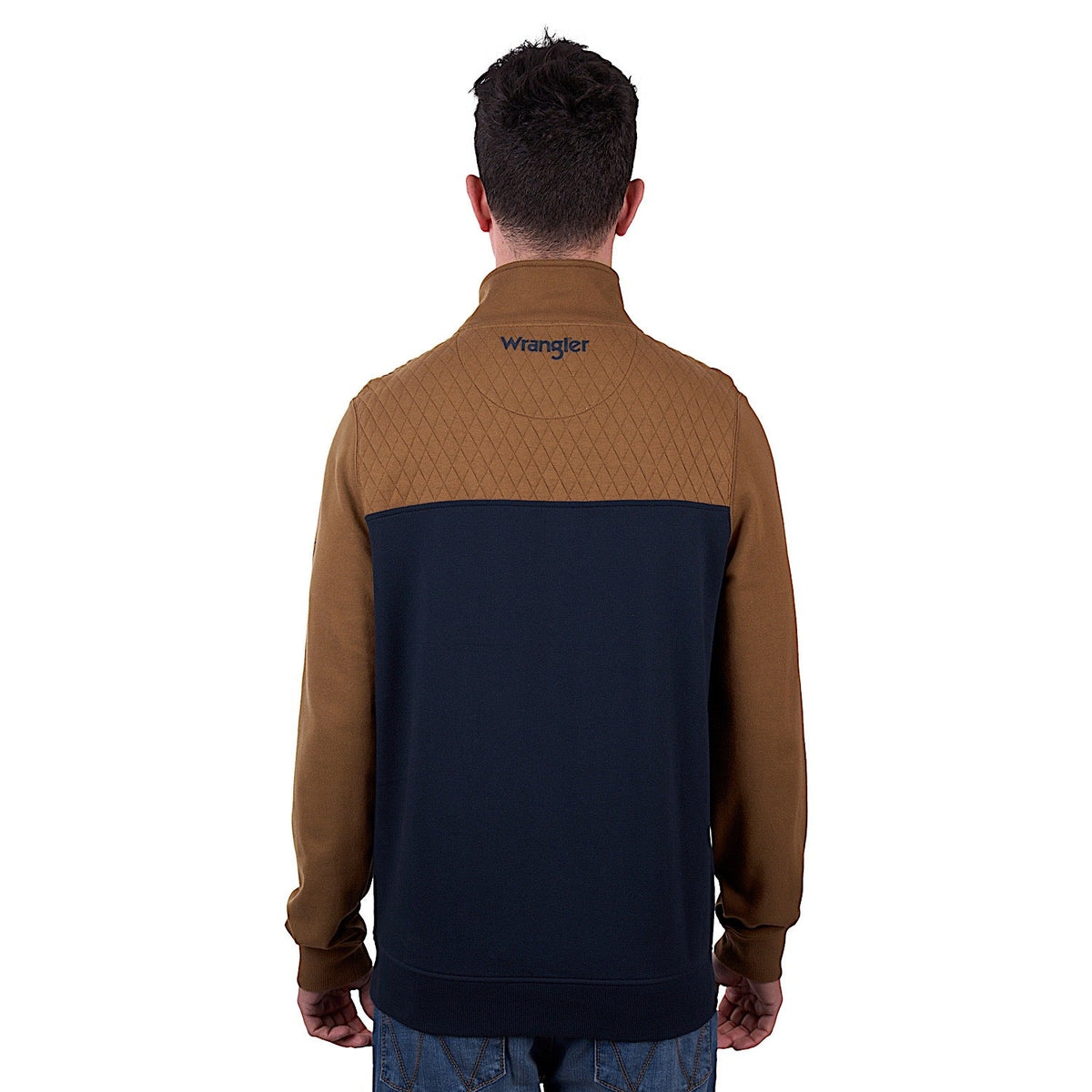Wrangler Men’s Tate 1/4 Zip Pullover - Dark Tan/Navy
