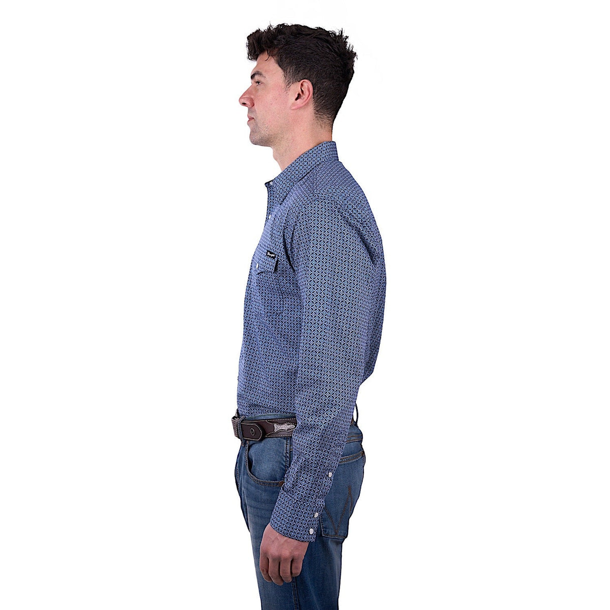 Wrangler Men’s Theo Print Western Long Sleeve Shirt - Navy/Blue