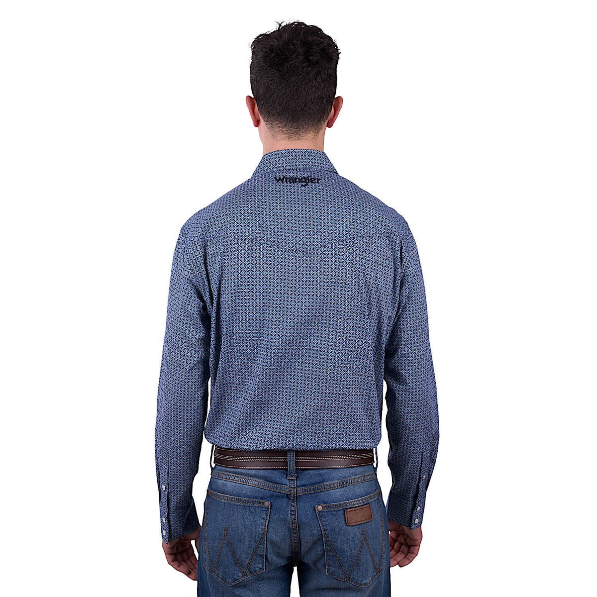 Wrangler Men’s Theo Print Western Long Sleeve Shirt - Navy/Blue