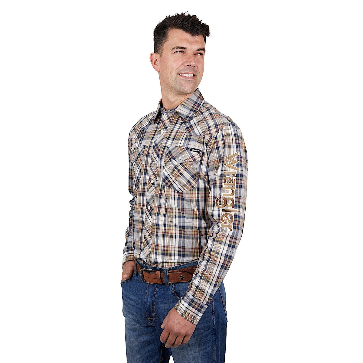 Wrangler Men’s Tom Logo Shirt Navy/Tan