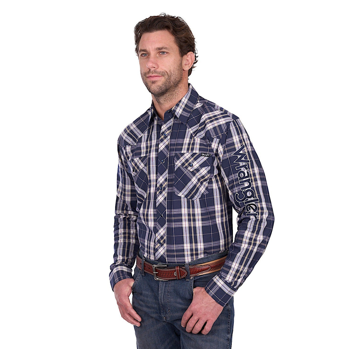Wrangler Men’s Wayne Logo Shirt - Navy/Tan