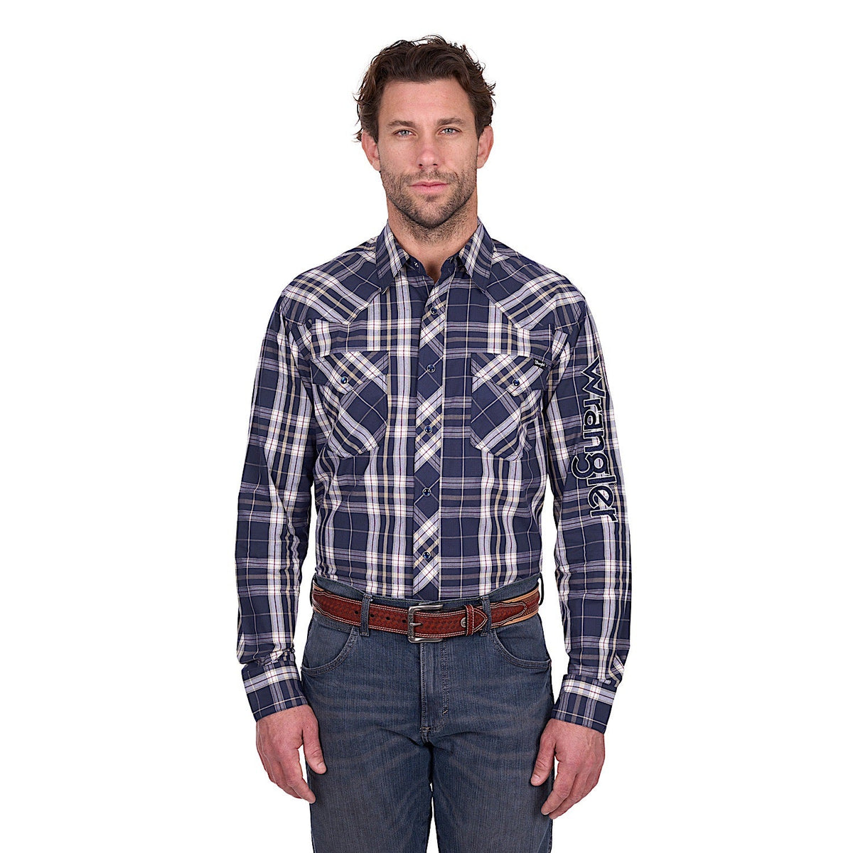Wrangler Men’s Wayne Logo Shirt - Navy/Tan