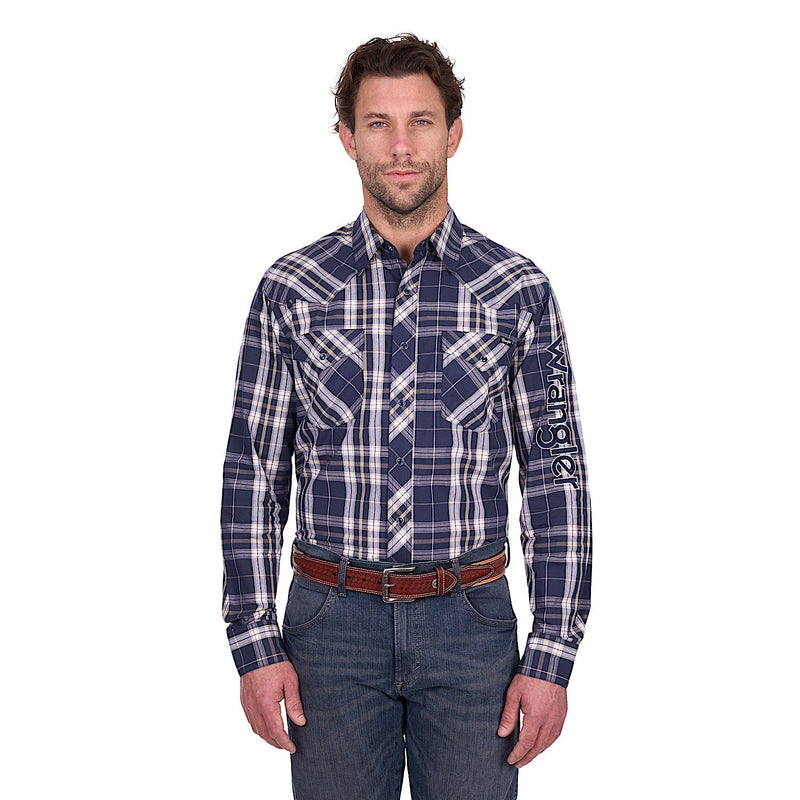 Wrangler Men’s Wayne Logo Shirt - Navy/Tan