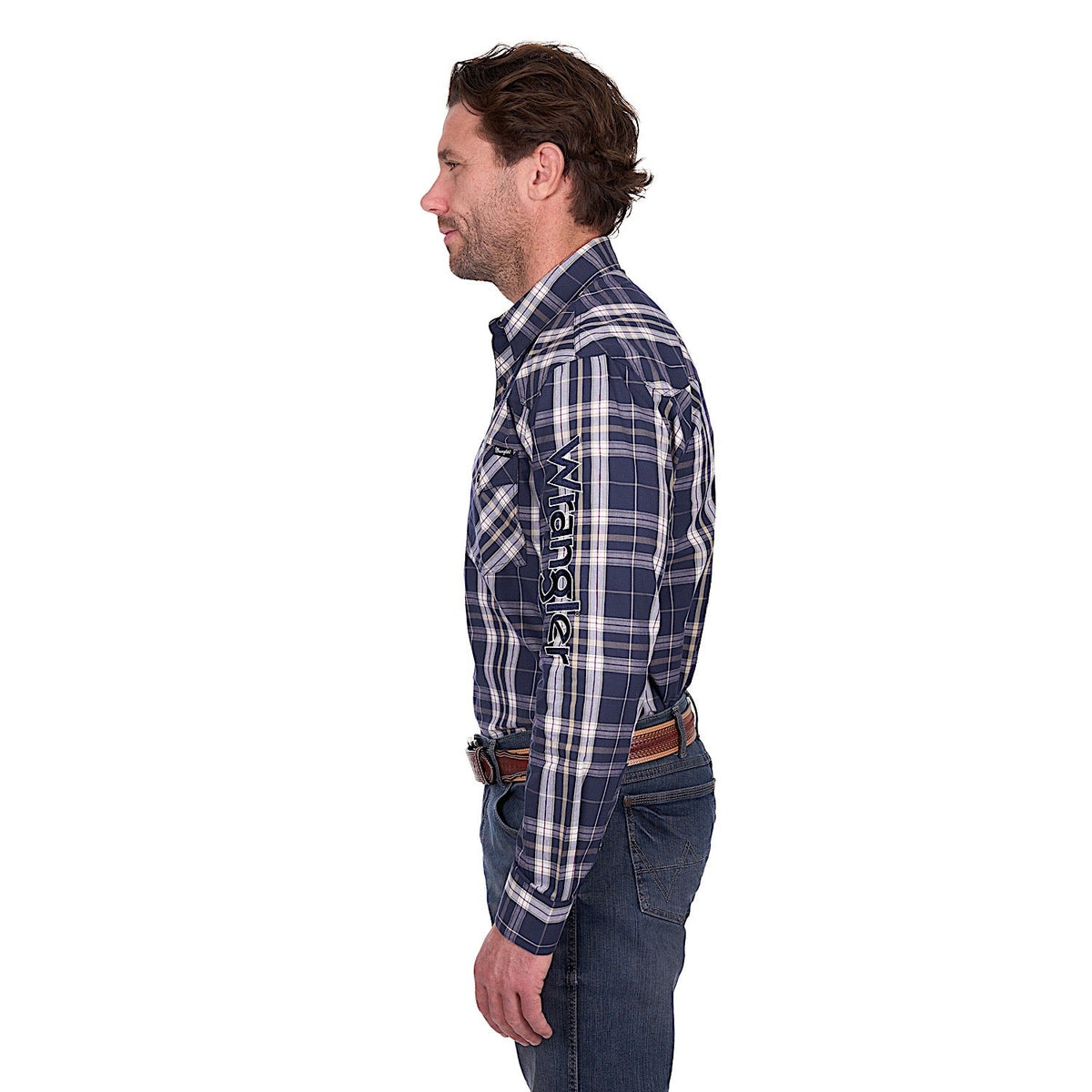Wrangler Men’s Wayne Logo Shirt - Navy/Tan