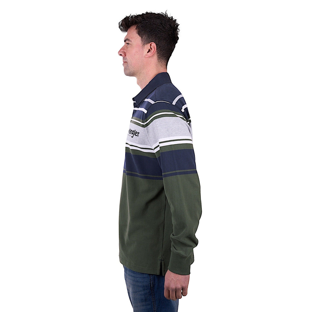 Wrangler Men’s Zane Stripe Rugby - Cypress/Navy