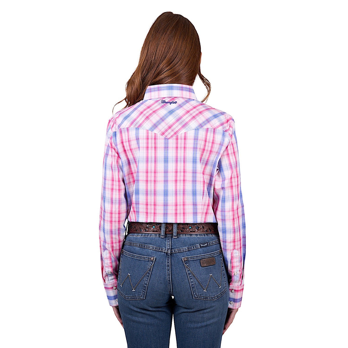 Wrangler Women’s Astrid Check Western Long Sleeve Shirt - Pink