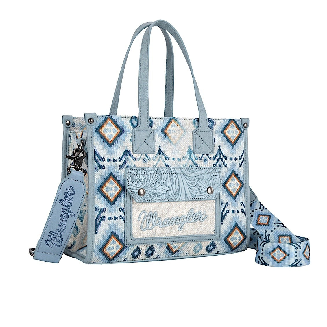 Wrangler Women’s Aztec Crossbody Tote Bag - Light Blue
