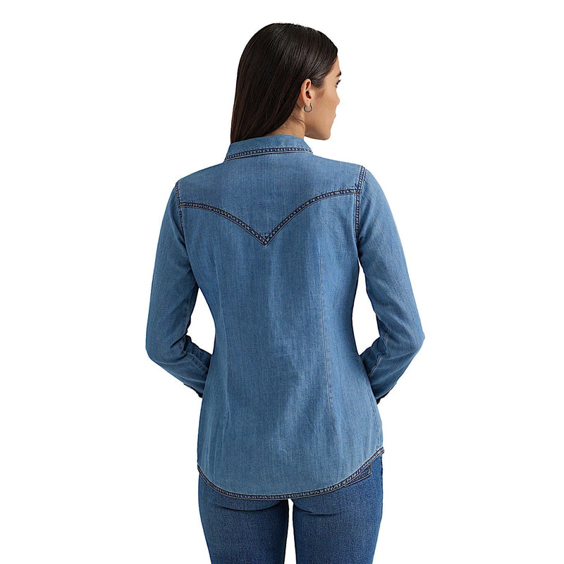 Wrangler Women’s Classic Fit Denim Shirt - Mid Denim