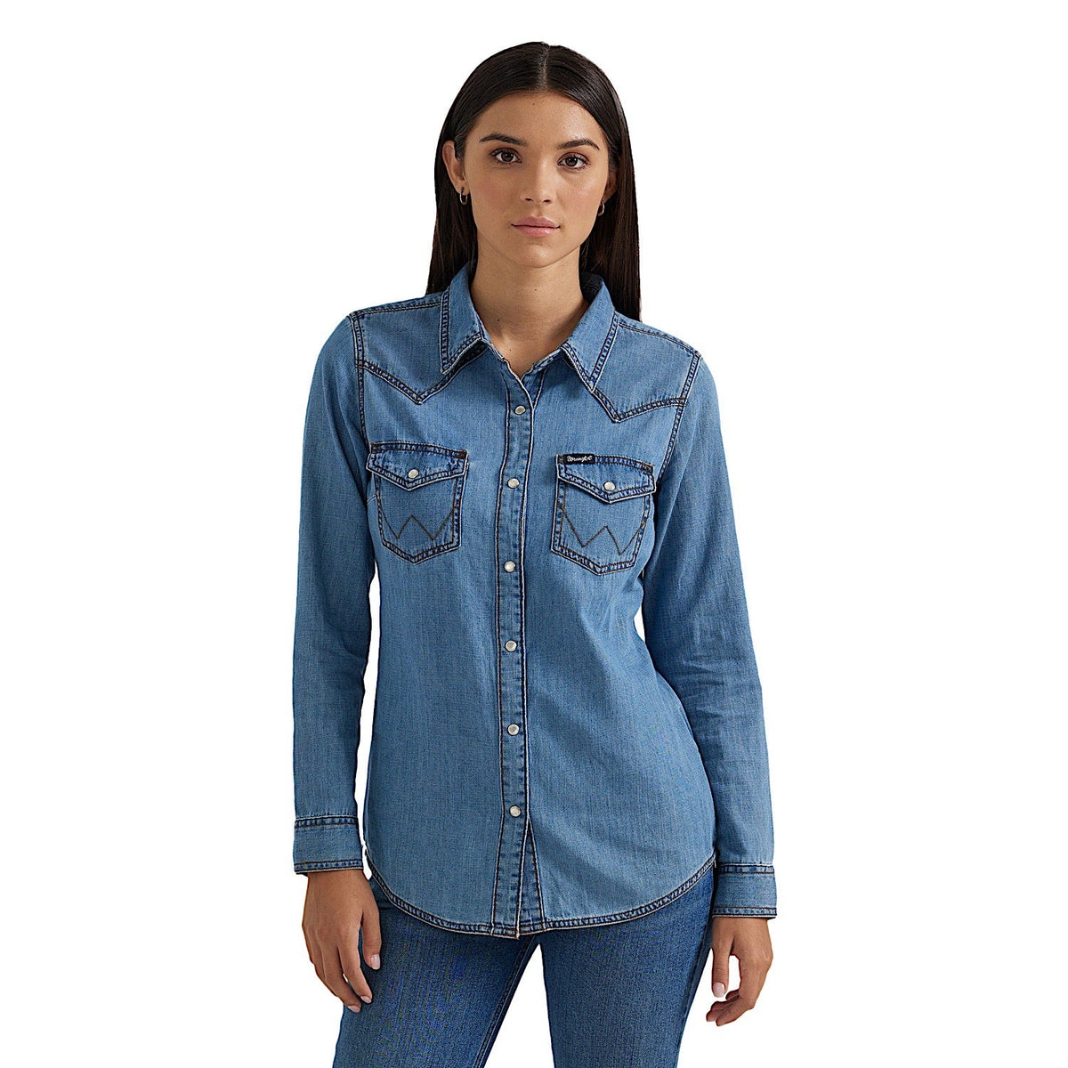Wrangler Women’s Classic Fit Denim Shirt - Mid Denim
