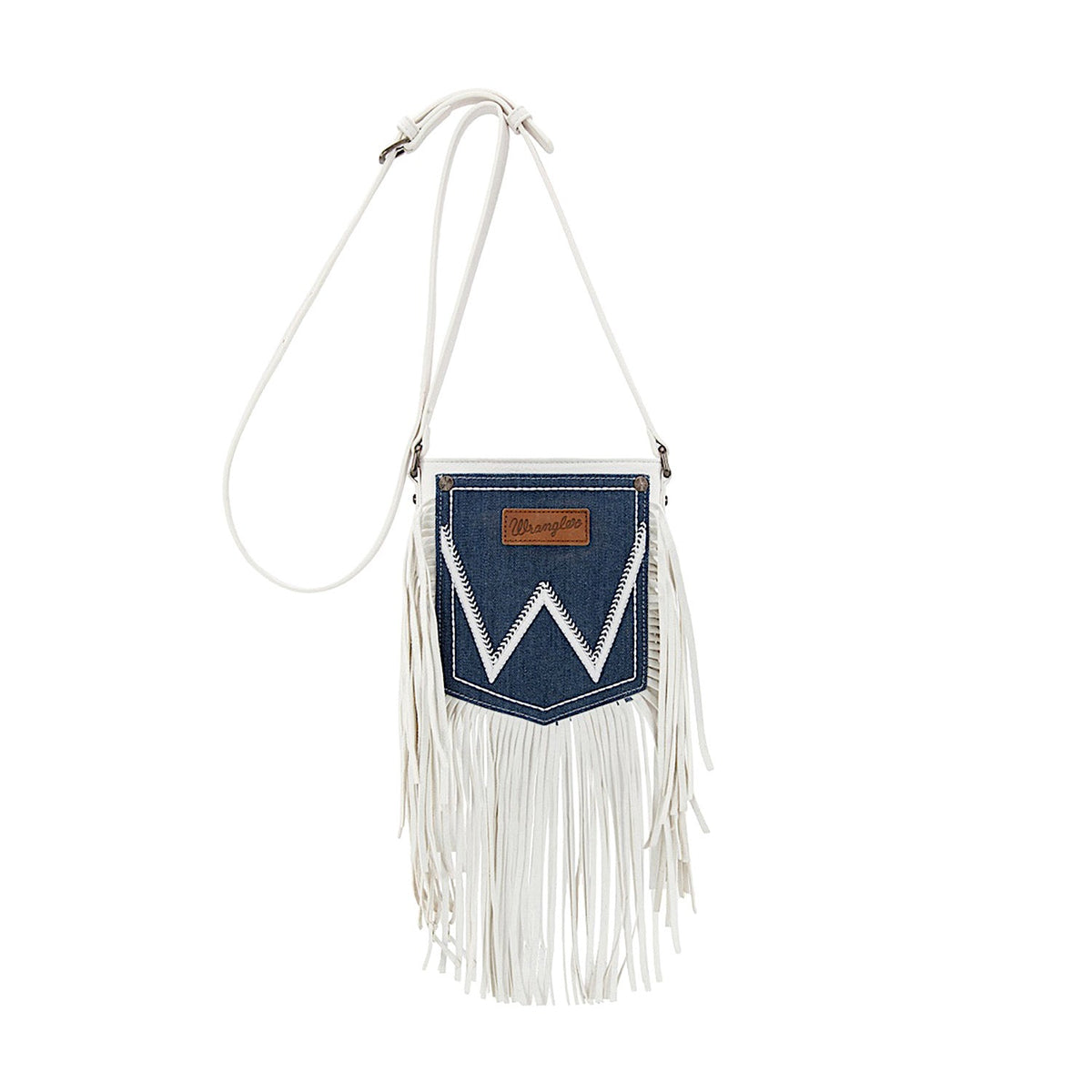 Wrangler Women’s Denim Pocket Fringe Bag - White