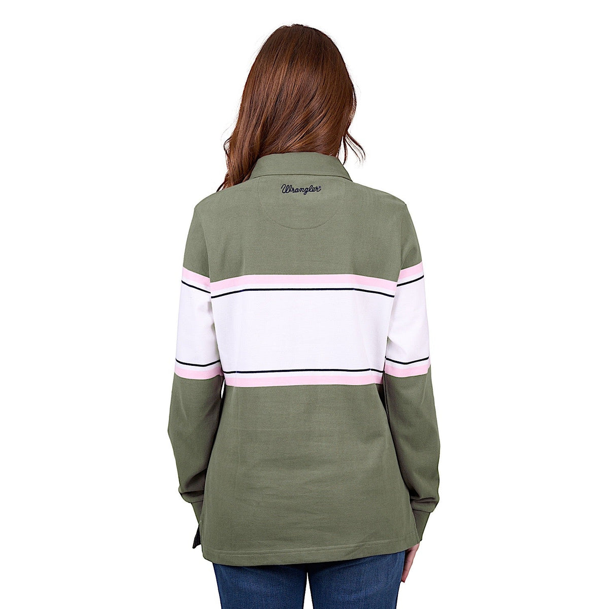 Wrangler Women’s Eliza Stripe Rugby - Olive/White