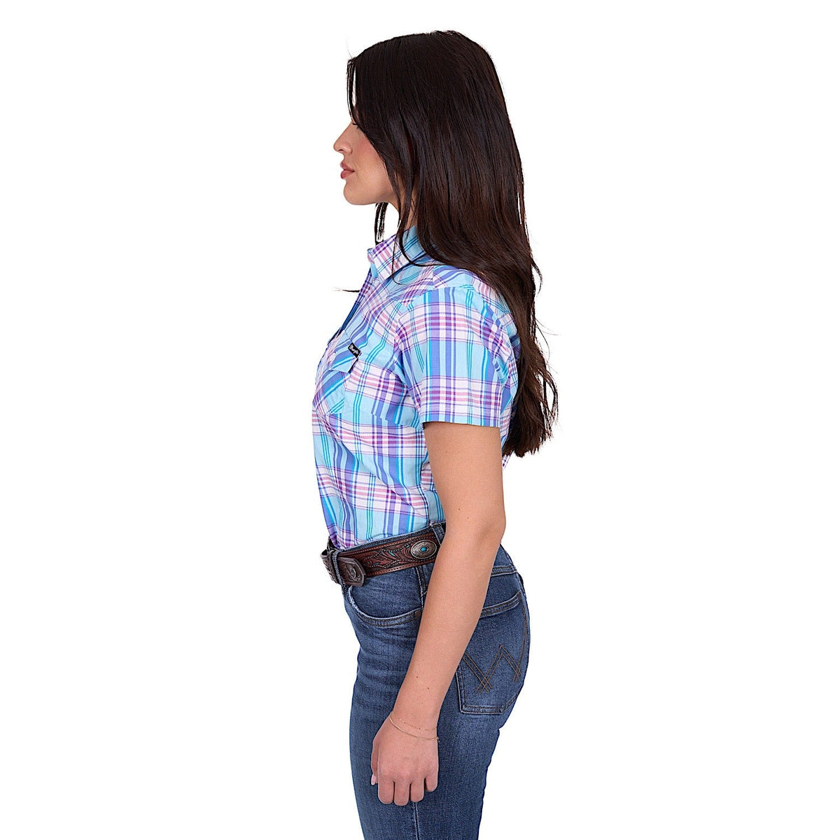 Wrangler Women’s Emily Check Short Sleeve Shirt - Blue