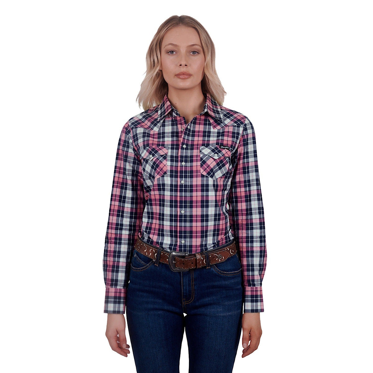 Wrangler Women’s Greta Check Western Shirt Pink/Navy