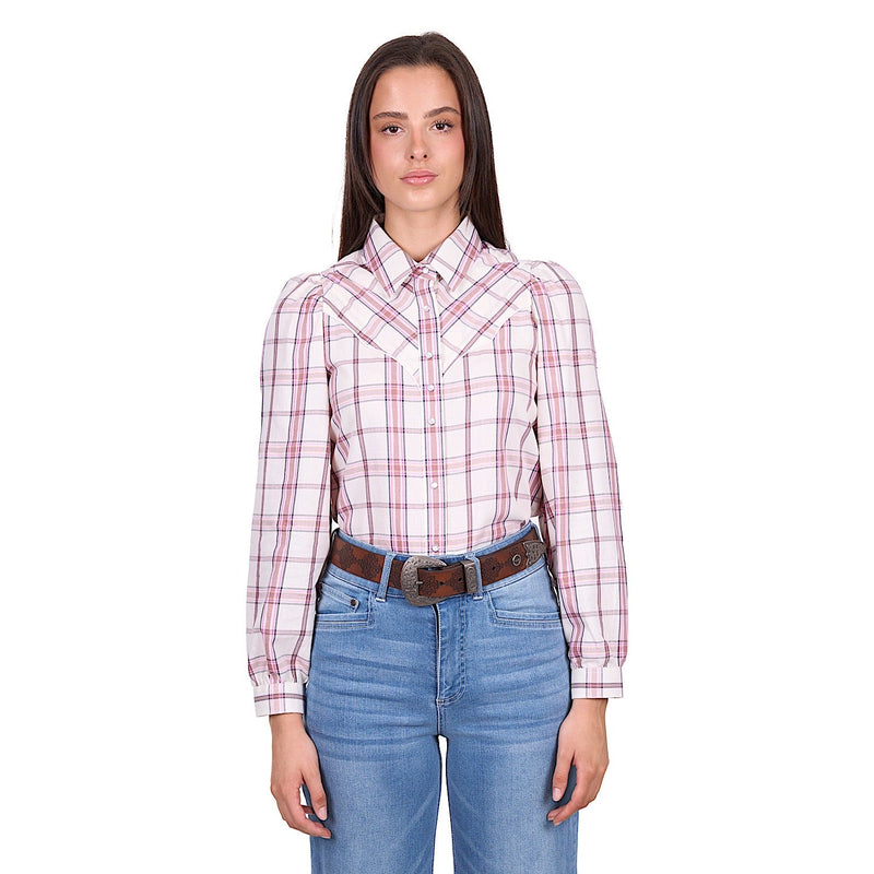Wrangler Women’s Henley Shirt - Ivory/Pink