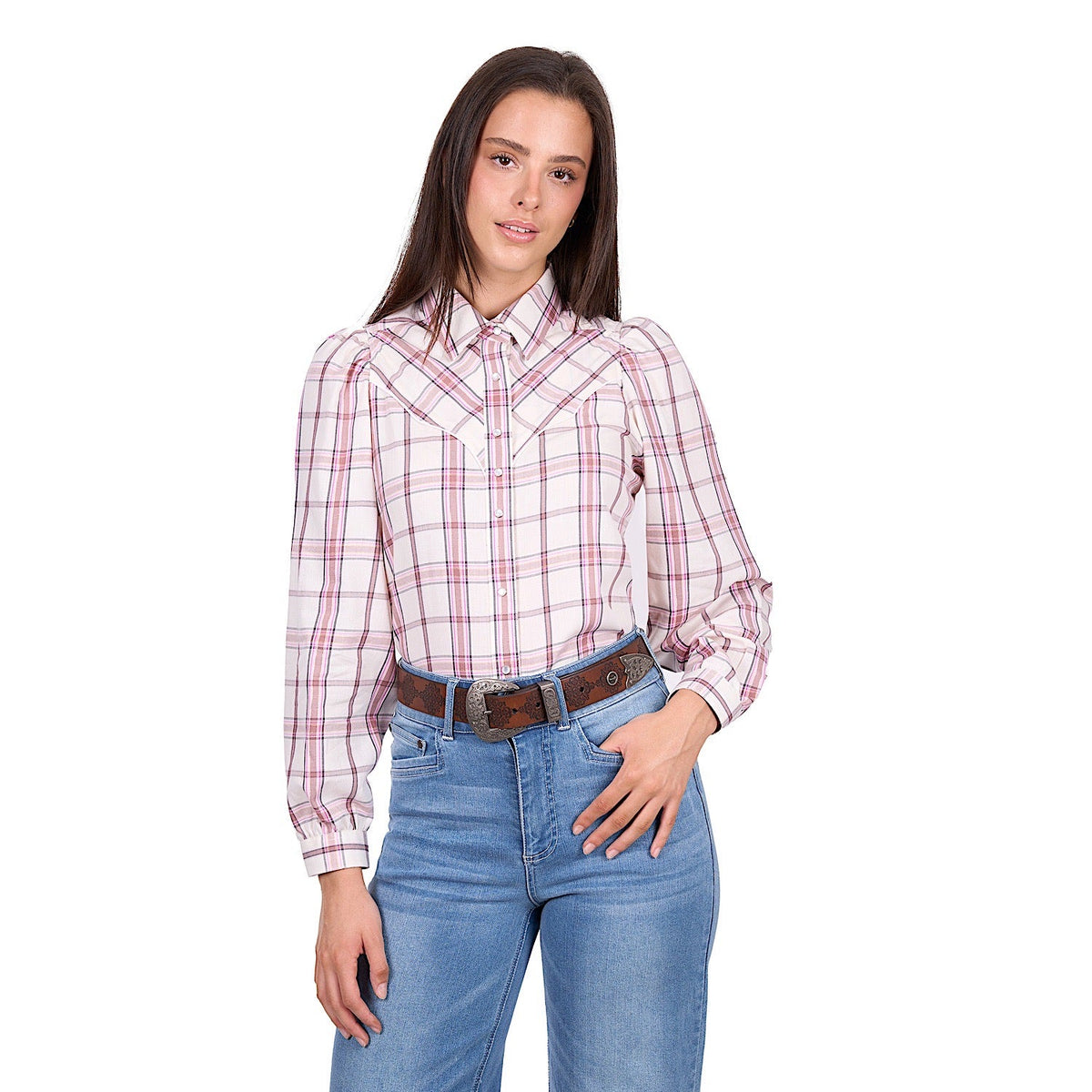 Wrangler Women’s Henley Shirt - Ivory/Pink