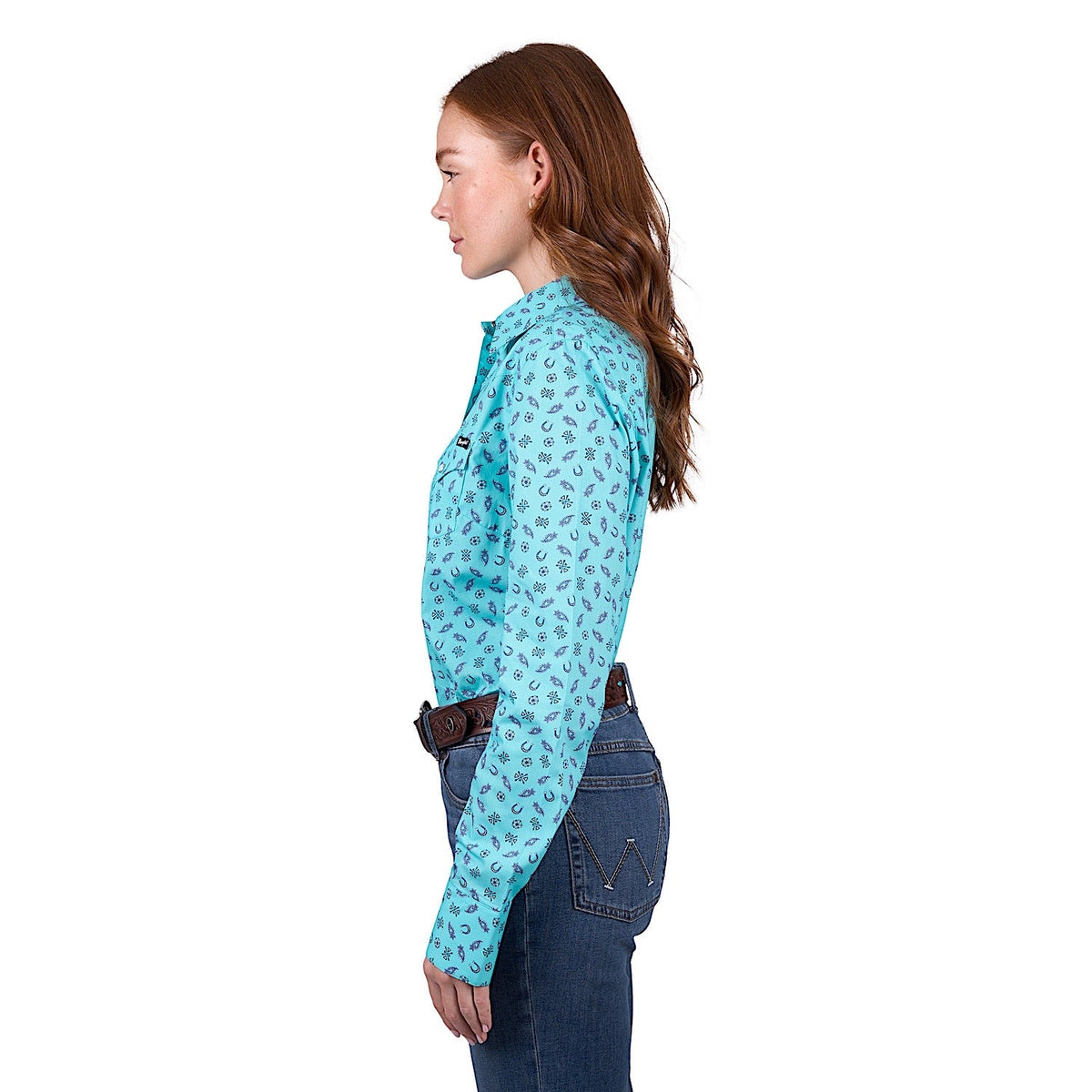 Wrangler Women’s Janice Print Western Long Sleeve Shirt - Aqua