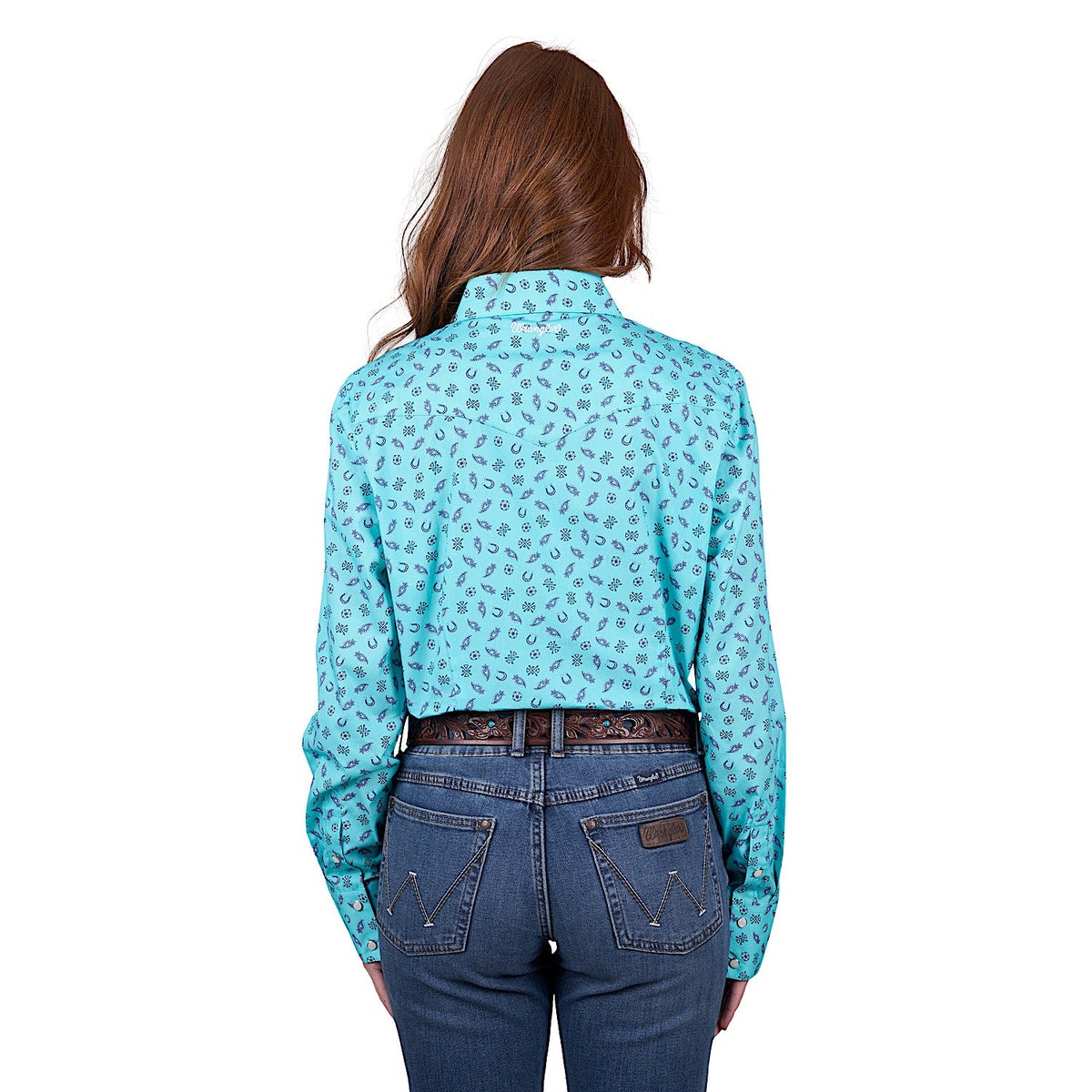 Wrangler Women’s Janice Print Western Long Sleeve Shirt - Aqua