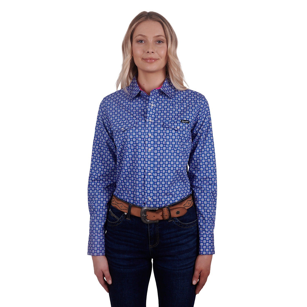 Wrangler Women’s Karla Print Western L/S Shirt Blue