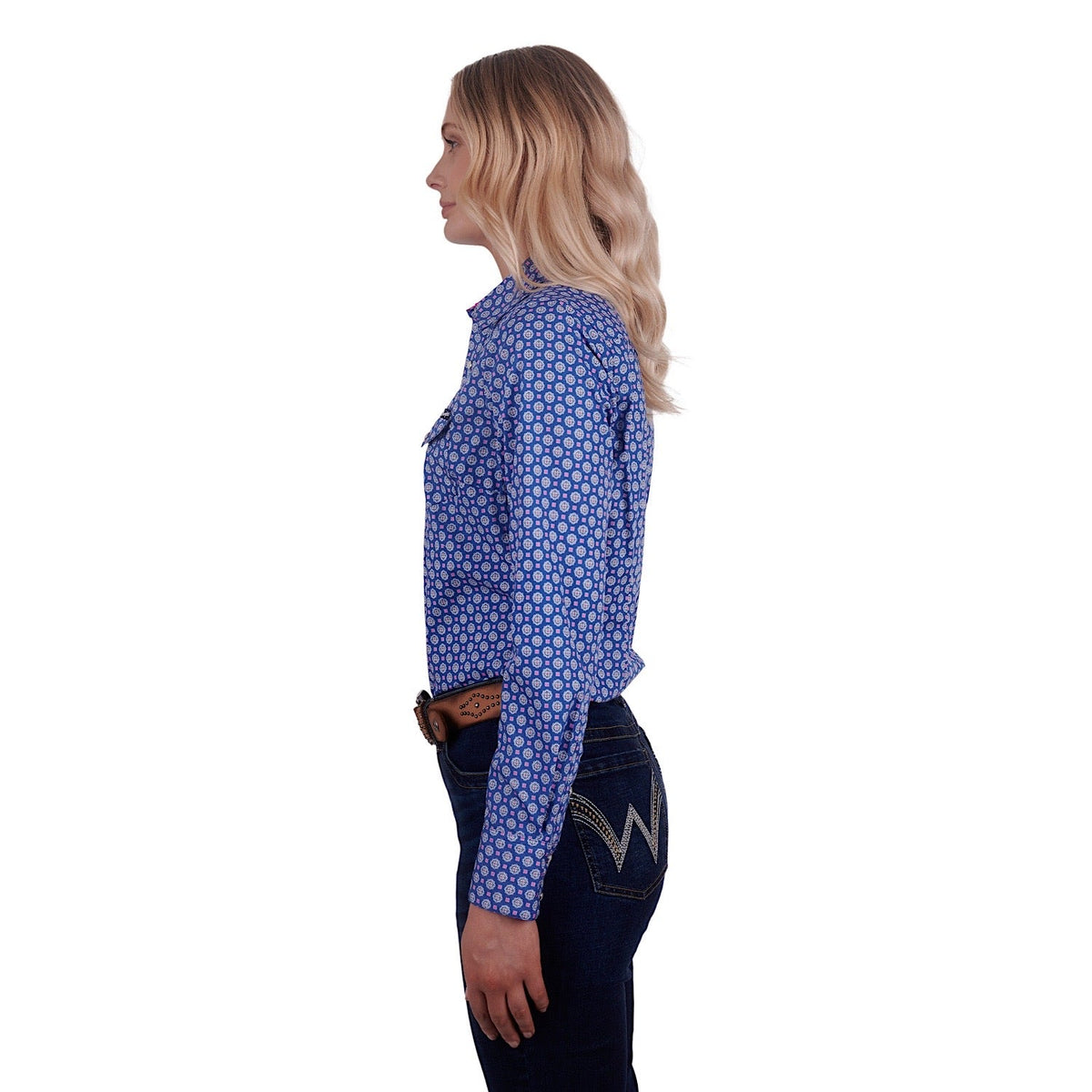 Wrangler Women’s Karla Print Western L/S Shirt Blue