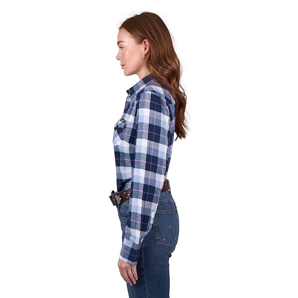 Wrangler Women’s Lorna Check Western Long Sleeve Shirt - Navy