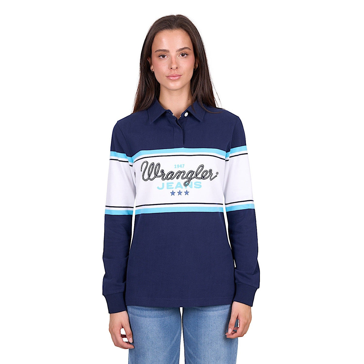 Wrangler Women’s Piper Rugby - Navy/Light Blue