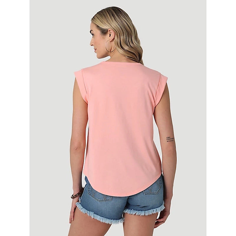Wrangler Womens Retro Flowering Cactus Cuffed Tank in Peach