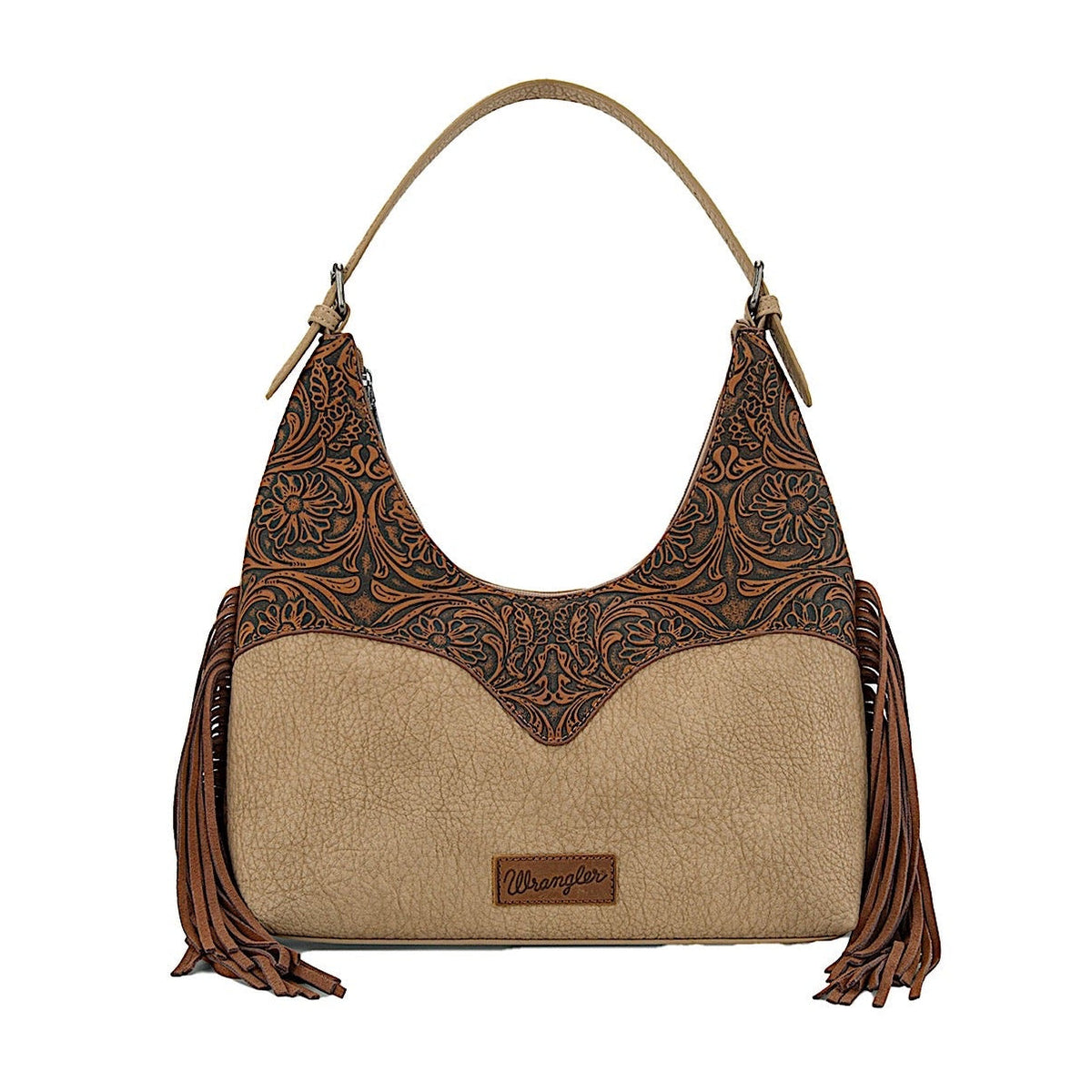 Wrangler Women’s Tooled Fringe Shoulder Bag - Camel/Tan