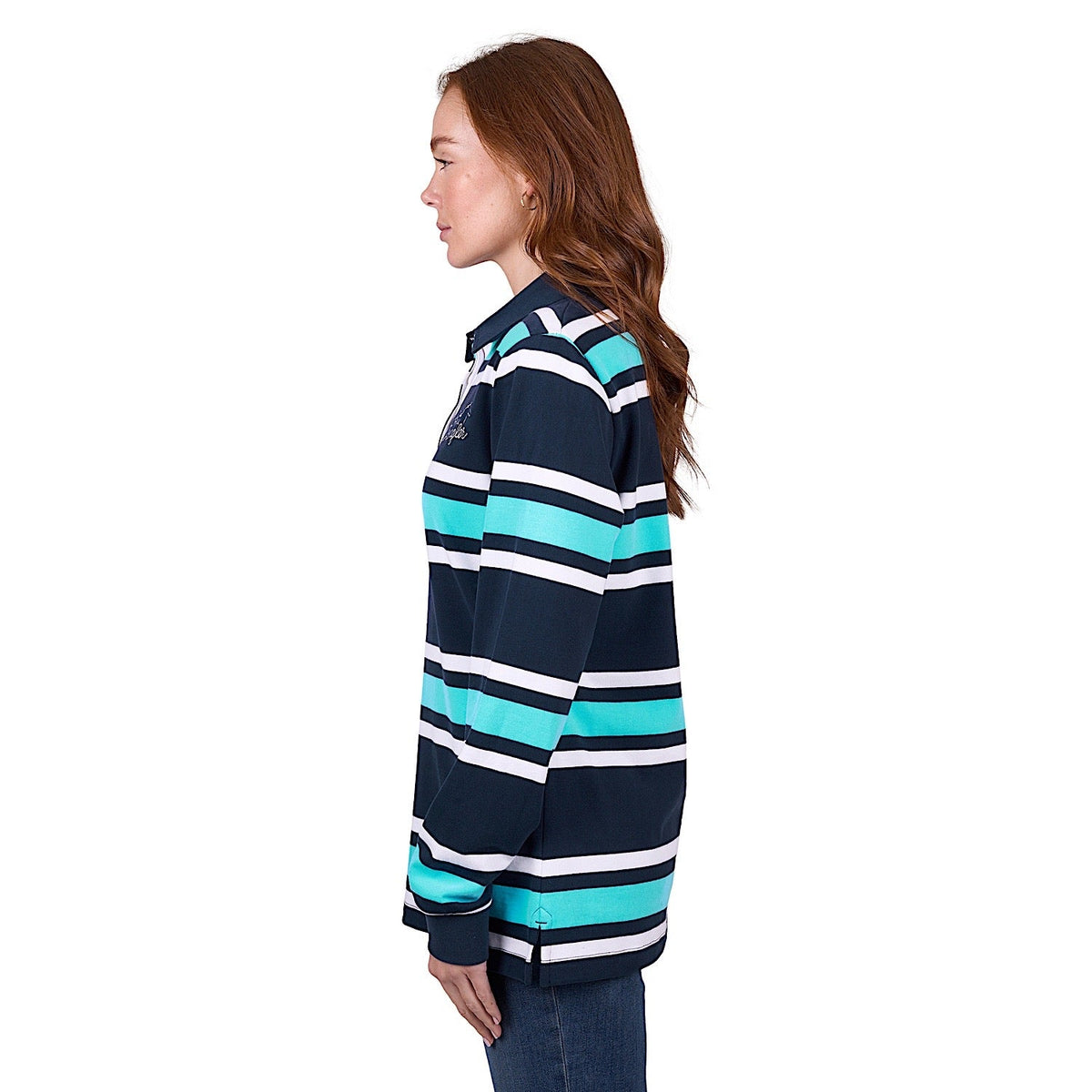 Wrangler Women’s Trista Stripe Rugby - Navy/Aqua