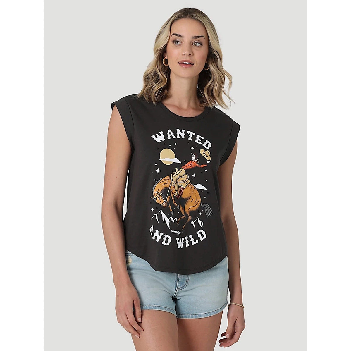 Wrangler Womens Wanted & Wild Cuffed Tank in Phantom
