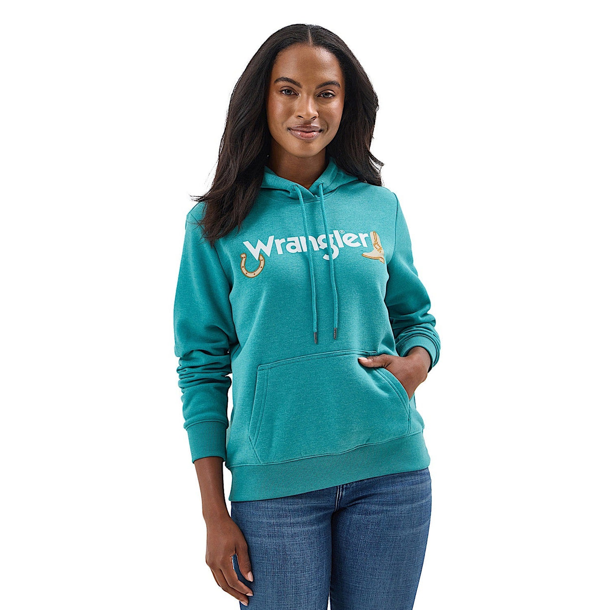 Wrangler Women’s Western Graphic Hoodie - Blue Green