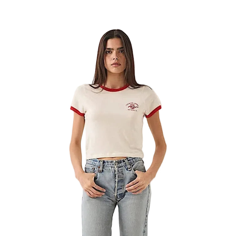 Brixton Women's Ford Mustang Baby Ringer T-Shirt - Wimbledon White