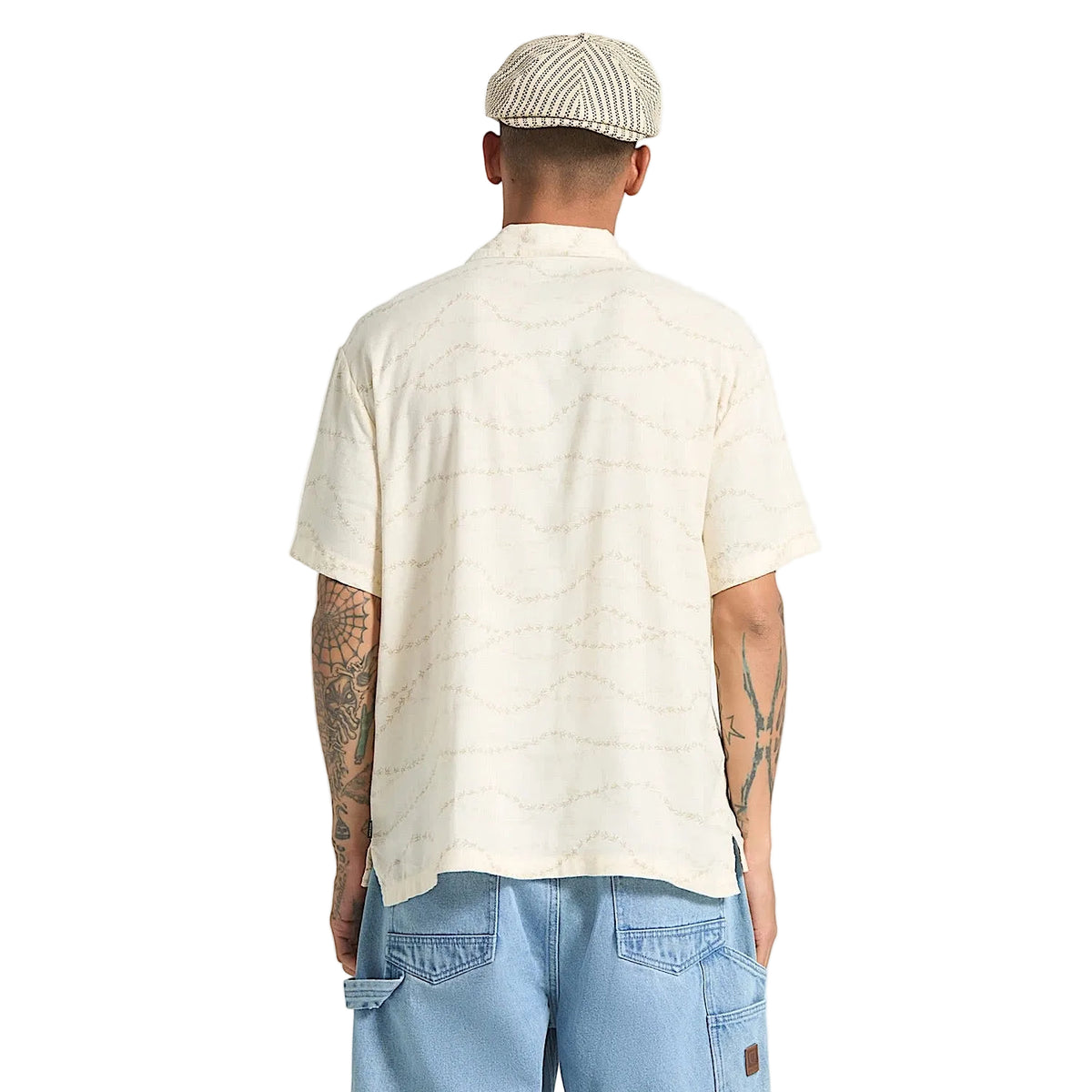Brixton Men's Bunker Slub Short Sleeve Shirt - Whitecap/Black Swallows