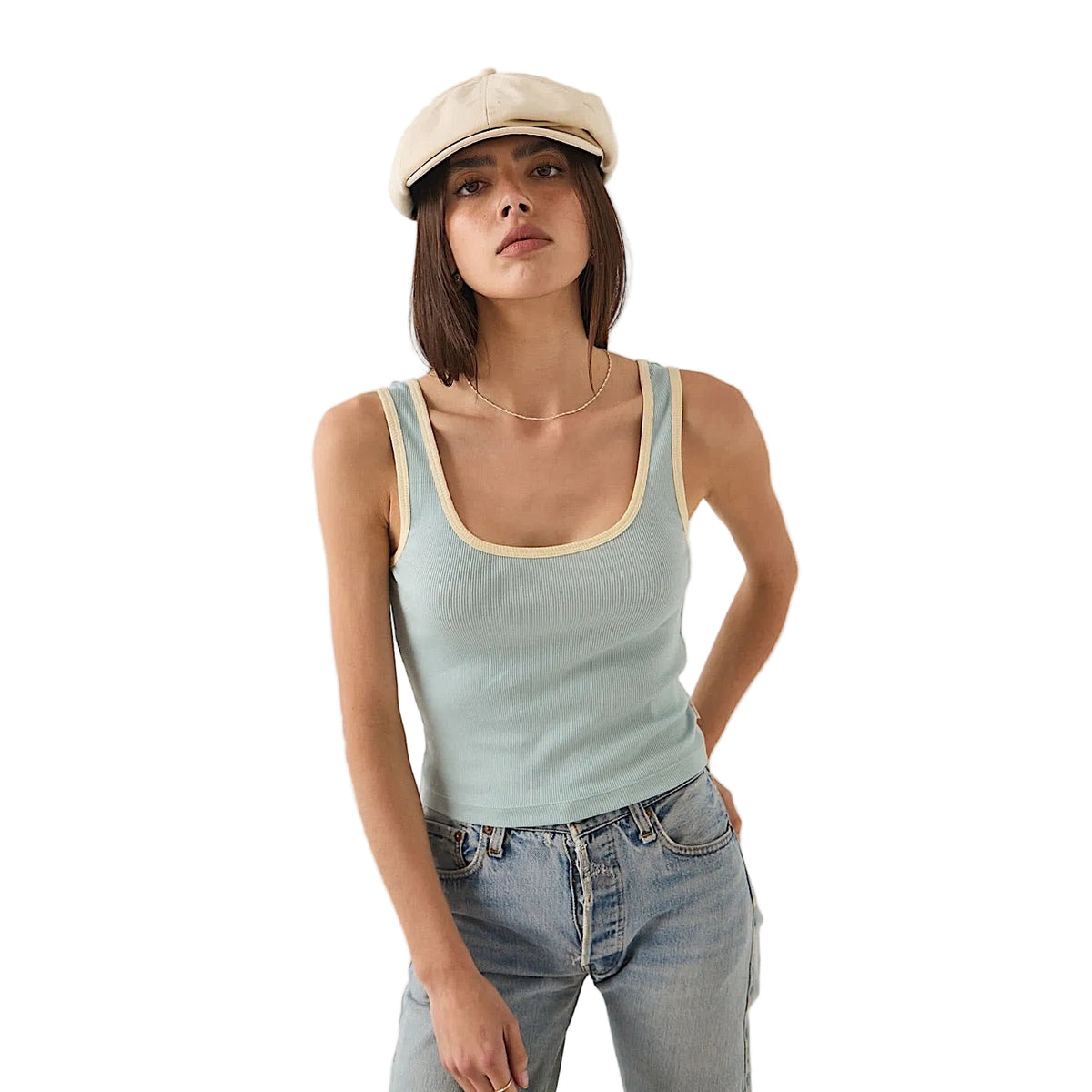 Brixton Women's Ringer Organic A-Tank - Sea Grass/Waxed Paper