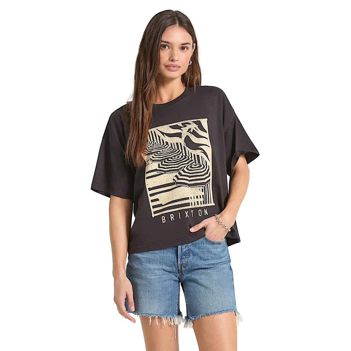 Brixton Women's Poolside Box Crew T-Shirt - Washed Black