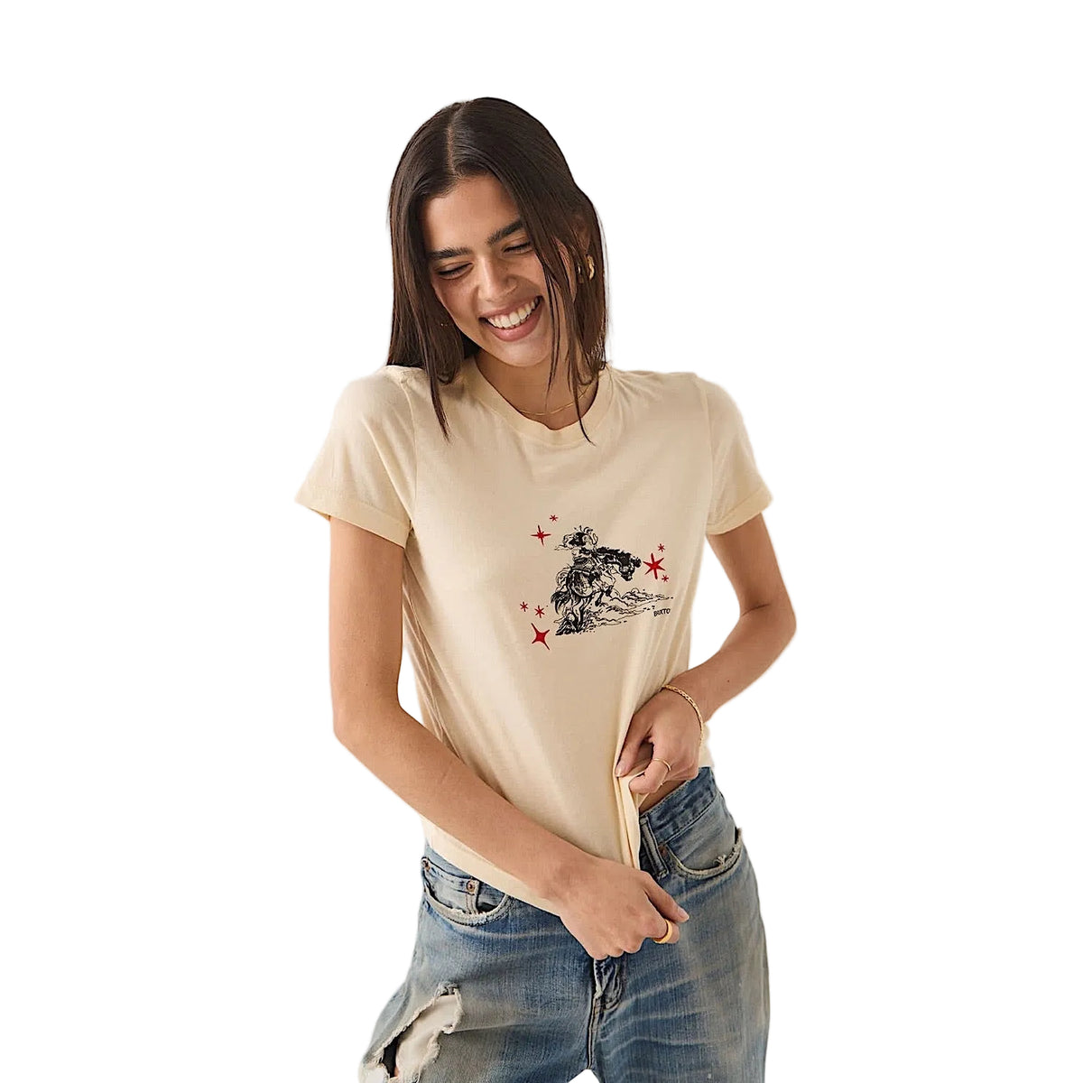 Brixton Women's Mid Century Ranch Slim Crew T-Shirt - Whitecap
