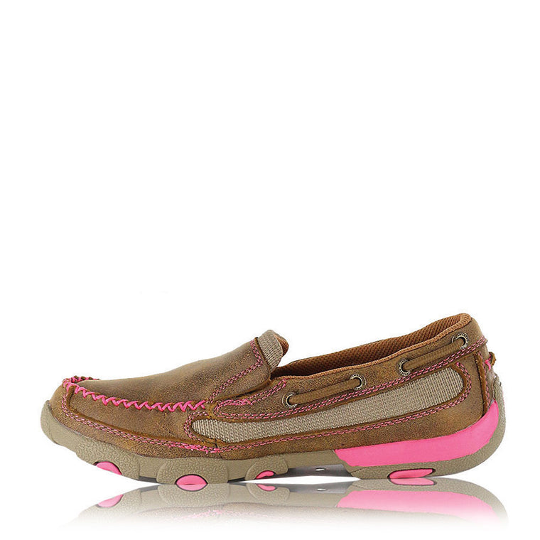 Twisted X Womens Pink Ribbon Slip On Mocs Low Bomber/Neon Pink