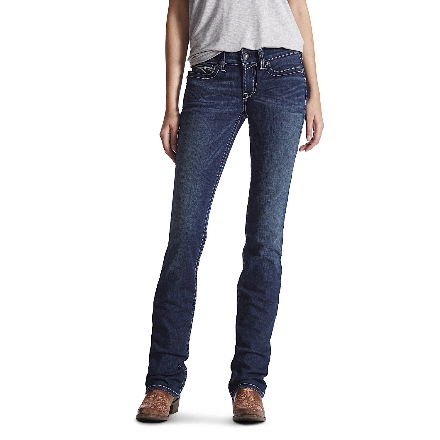 Buy Ariat Womens R.E.A.L Mid Rise Stackable Straight Leg Jean Icon Ocean -  The Stable Door