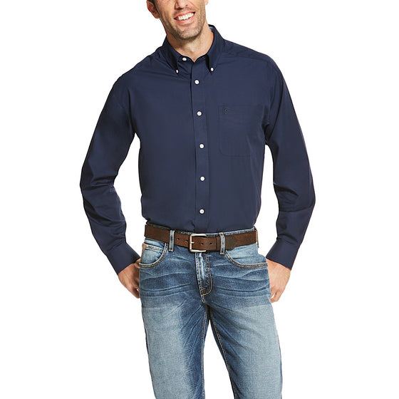 Ariat Mens Wrinkle Free Solid Classic Fit Shirt Navy Blue