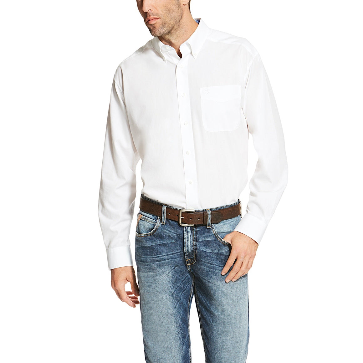 Ariat Mens Wrinkle Free Solid Classic Fit Shirt White
