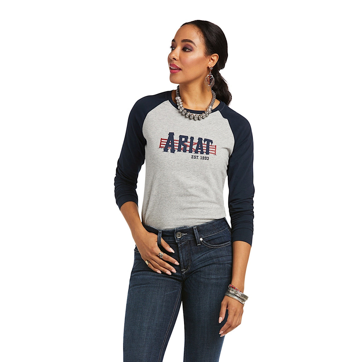 Ariat Womens REAL Ariat Graphic L/S Tee Heather Grey-XL