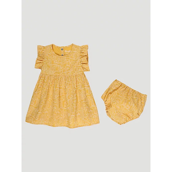 Wrangler Girls Ruffle Boot Print Peasant Dress in Yellow