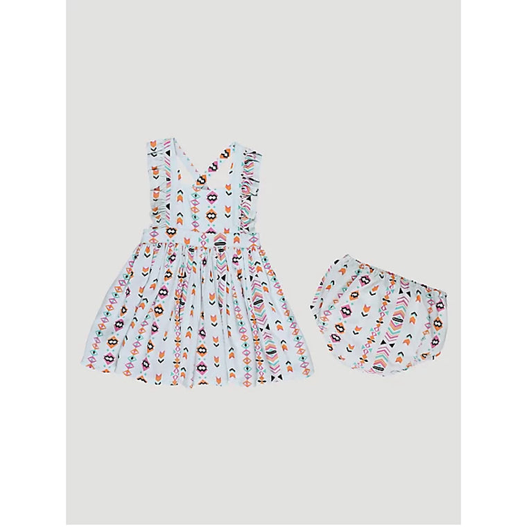 Wrangler Toddler Girls Cross Back Printed Dress in Light Blue