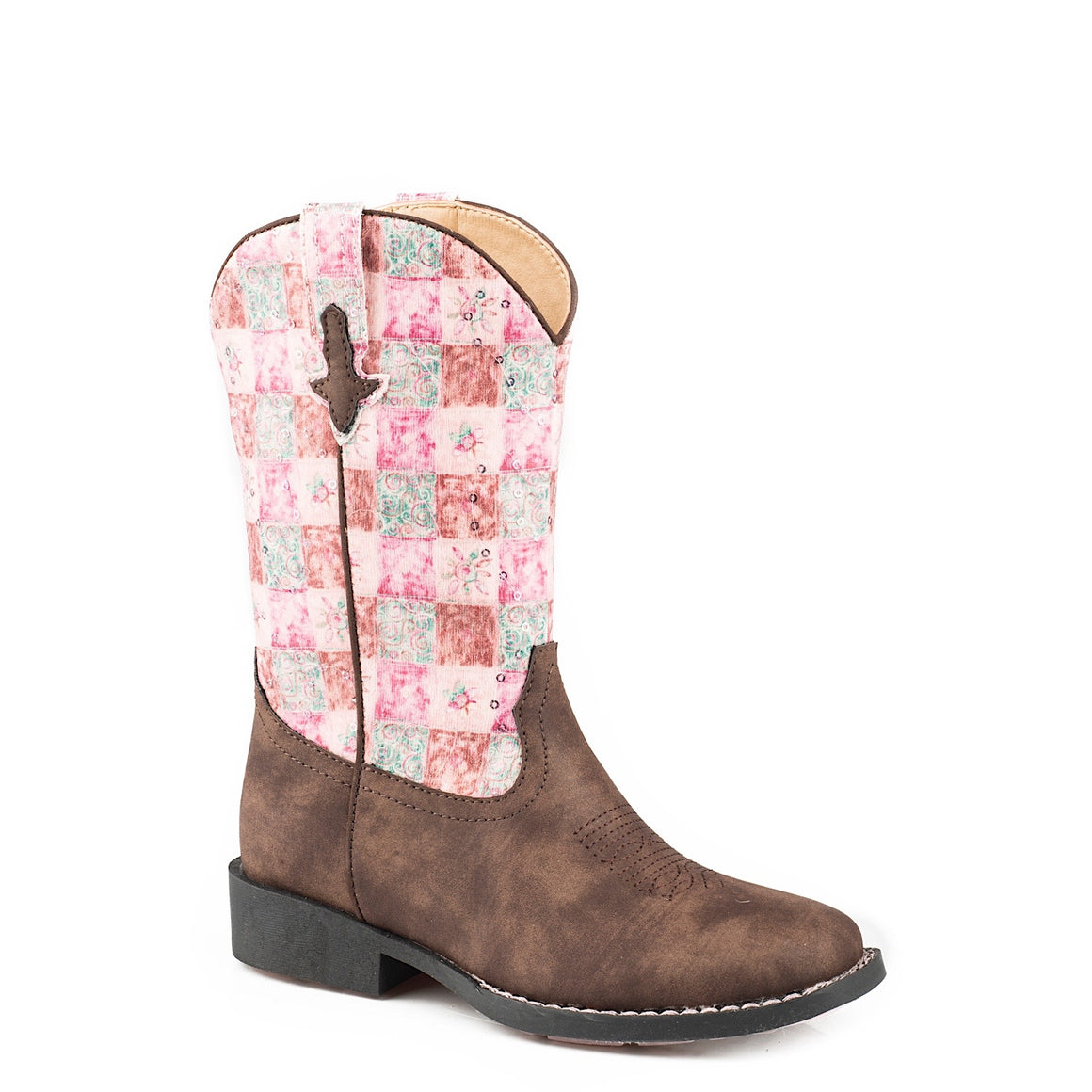 Roper LITTLE KIDS Floral Shine Brown/Pink Boots