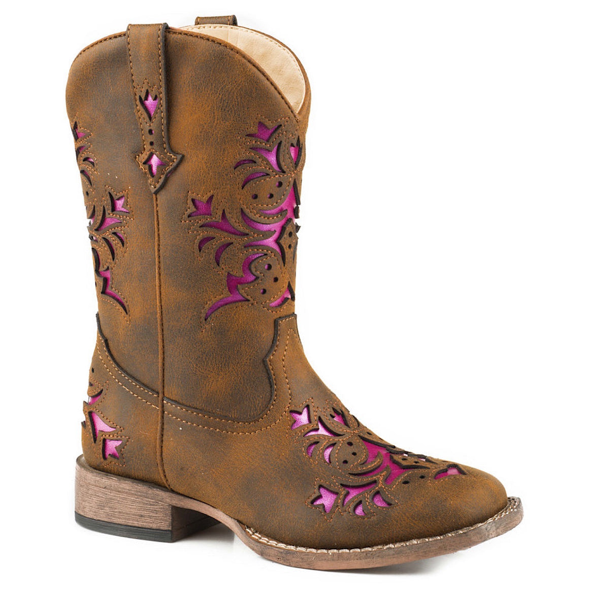 Roper LITTLE KIDS Lola Brown Pink Metallic Underlay Boots